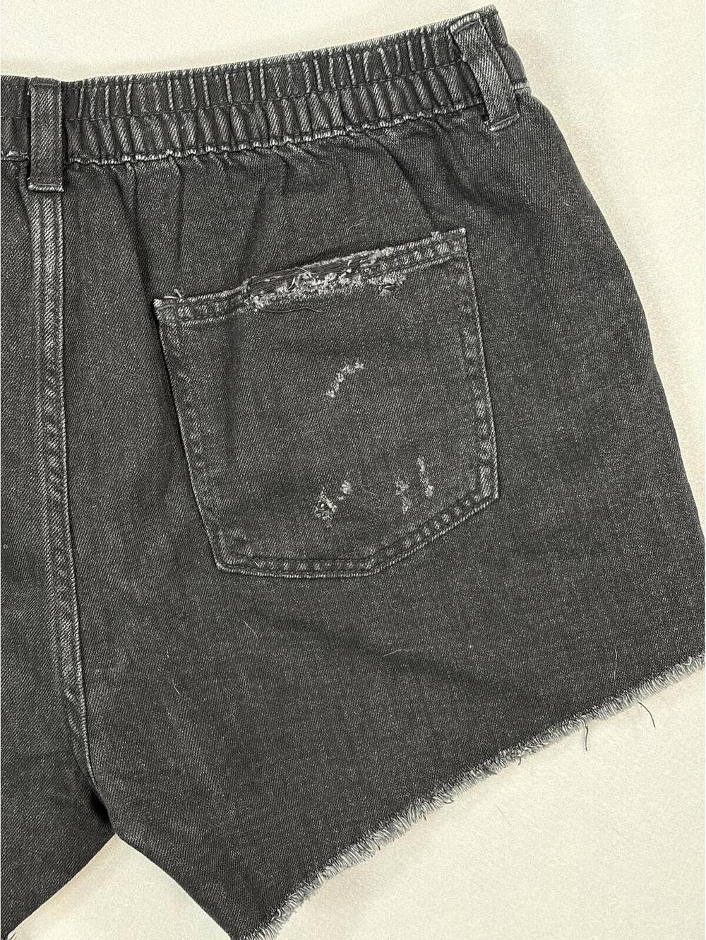 Aerie Black Daydream High-Waisted Distressed Denim Shorts Size L Elastic NWT - Picture 8 of 16
